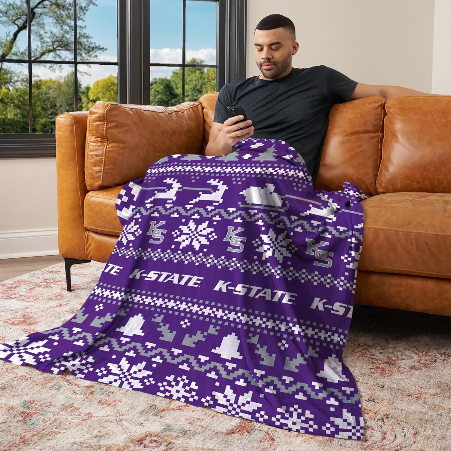 NORTHWEST NCAA Kansas State Wildcats, Xmas Time, Silk Touch Throw Blanket, 50 x 60 Inches