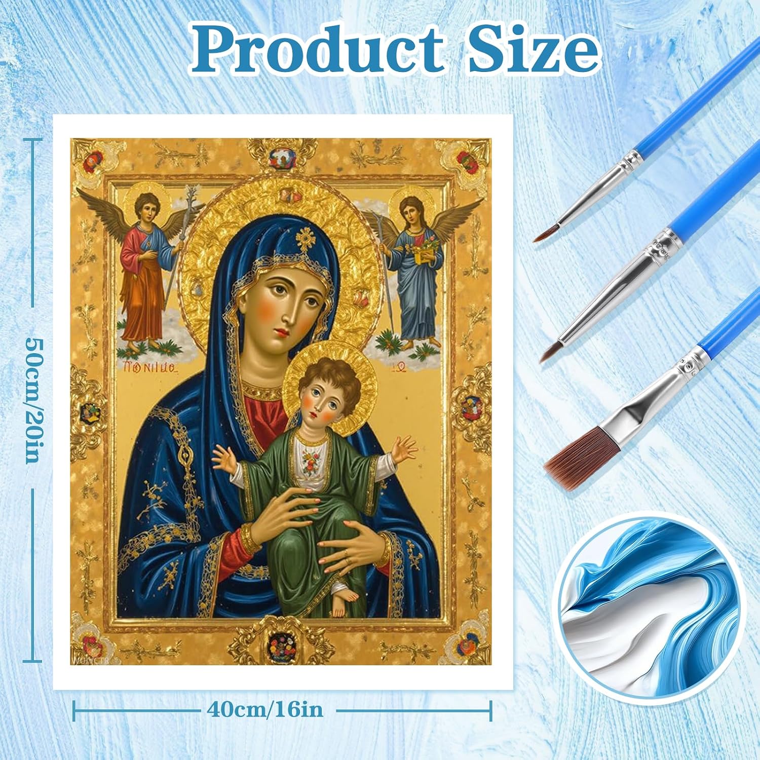 WUIVCTR Paint by Numbers Kit for Adults Virgin Mary with Two Angels, Paint by Numbers Kit 20x16in image 3