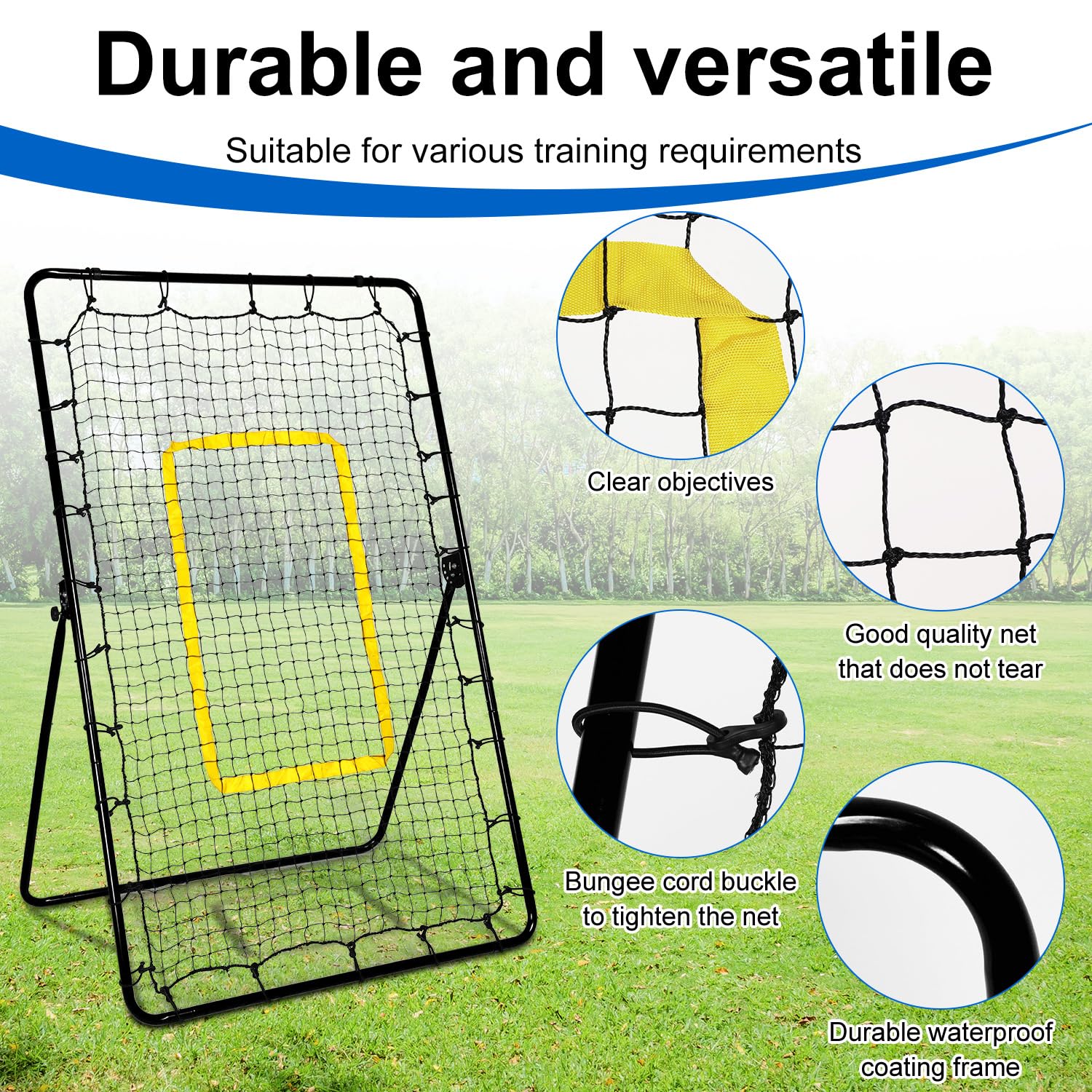 Rete da Rimbalzo per Pallavolo, Regolabile Rete Allenamento Pallavolo con Staffa a L e Picchetti a U Attrezzatura Allenamento di Battuta per Lacrosse Baseball Calcio