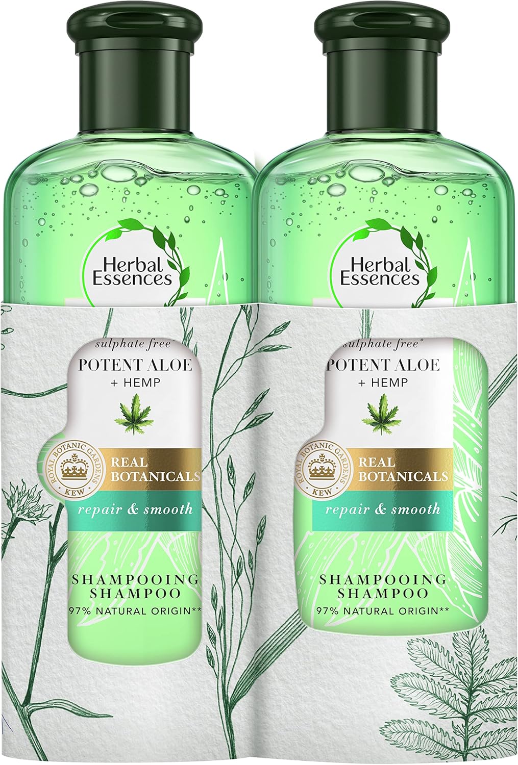 Herbal Essences Pure Shampoing Sans Sulfates Puissant Aloe Et Chanvre, En Association Avec les