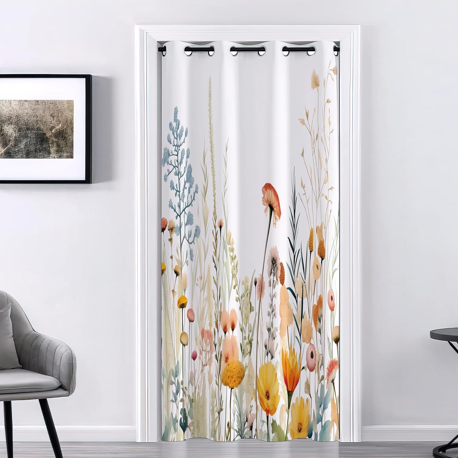 Door Curtain, Thermal Insulated Doorway Curtains, Sliding Closet Door Curtains, Grommet Divider Curtain for Bedroom, Flower Bush, 39" W x 70" L