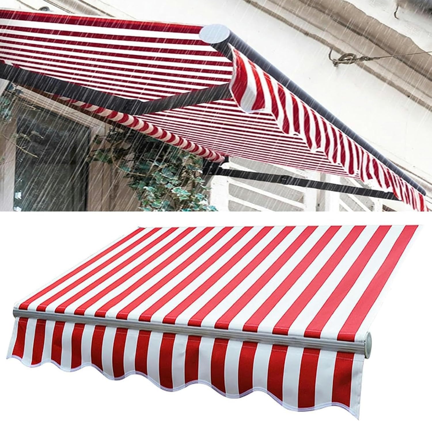 Retractable Awning Shade Fabric Replacements Outdoor Water Resistant Sunshade Canopy Cloth 280g Polyester Patio Door Window Awning Cover (Awning fabric only)