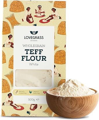 Lovegrass Ethiopia Habesha White Teff Flour 500g | Gluten Free | Vegan, High Protein, Vitamins & Minerals | Great for Baking Including the Traditional Injera Flatbread