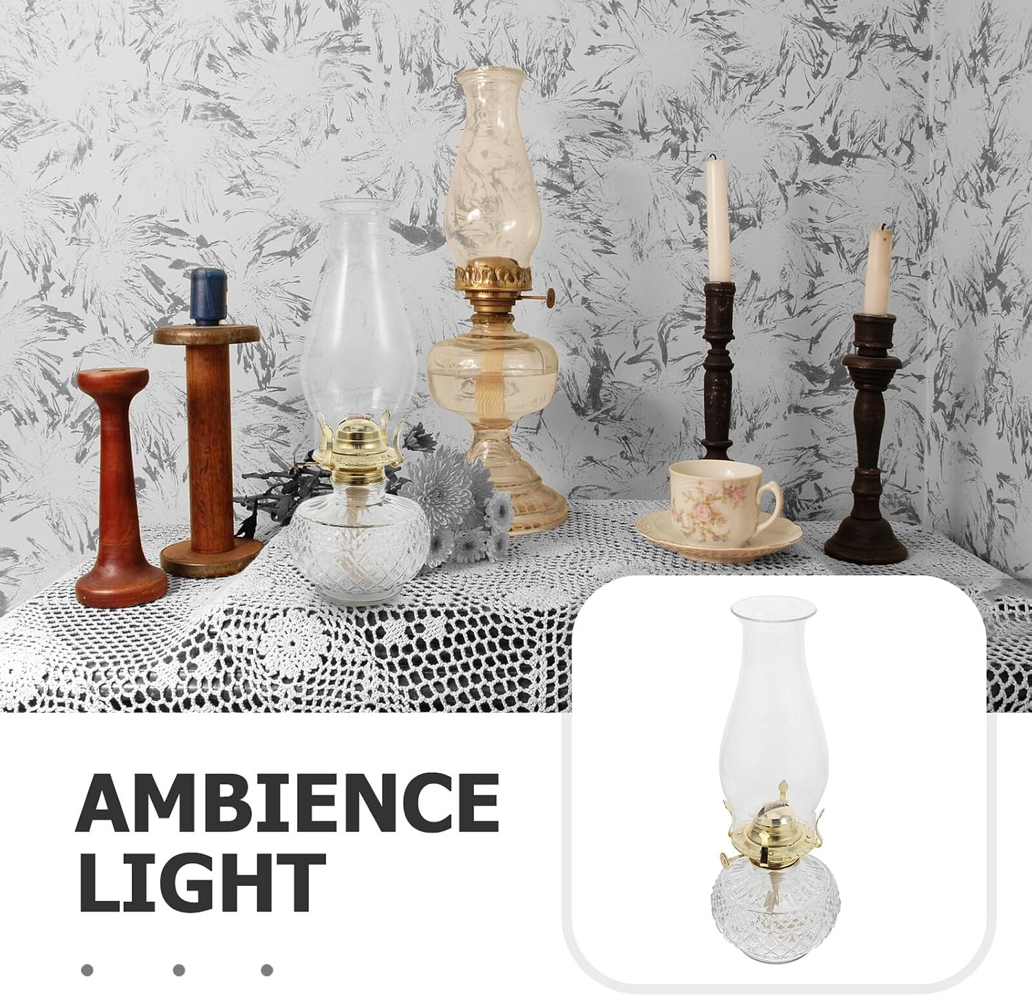 Vintage Glass Hurricane Oil Lamp with Wick and Pineapple Base, Classic Kerosene Lantern for Indoor Use, Emergency and Tabletop Decor Lighting