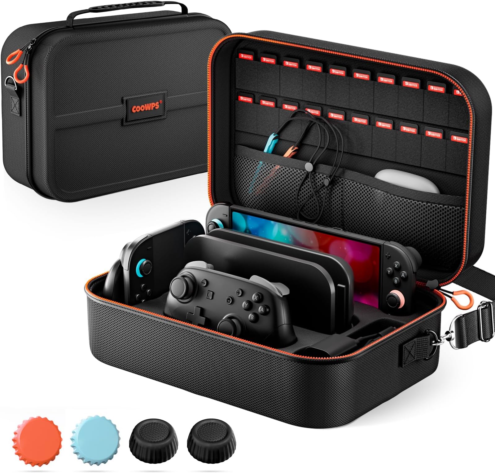 COOWPS for Nintendo Switch 2 Carrying Case 2025, with 4Pcs Thumb Grips, 20 Game Card Slots, Portable Full Protection All In One Travel Storage Case for Switch 2 Console Pro Controller Accessories