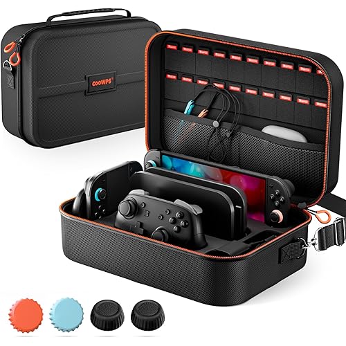 COOWPS Switch 2 Case for Nintendo Switch 2(2025), with 4Pcs Thumb Grips, 20 Game Card Slots, Hard Shell Full Protection All In One Carrying Case for Switch 2 Accessories Pro Controller, Black