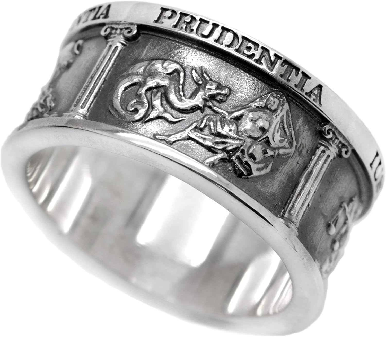 Indigo Four Cardinal Virtues, Theological Band Ring, Occult Ring, Lawyer Gift, Sterling Silver Stoic Ring