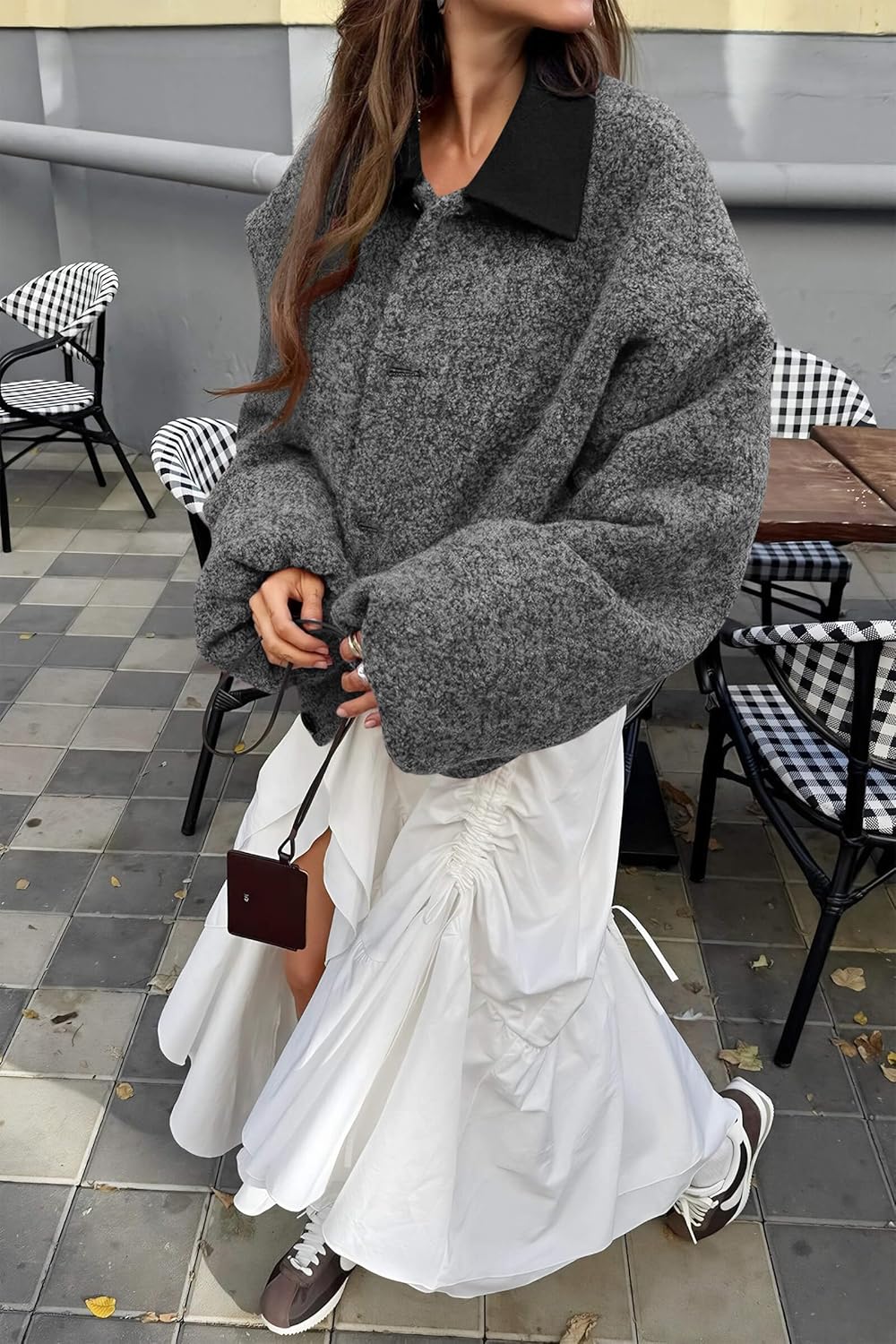 Cicy Bell Womens Oversized Fuzzy Fleece Jacket Button Down Patchwork Collar Sherpa Coats Fall Outerwear with Pockets - Image 6