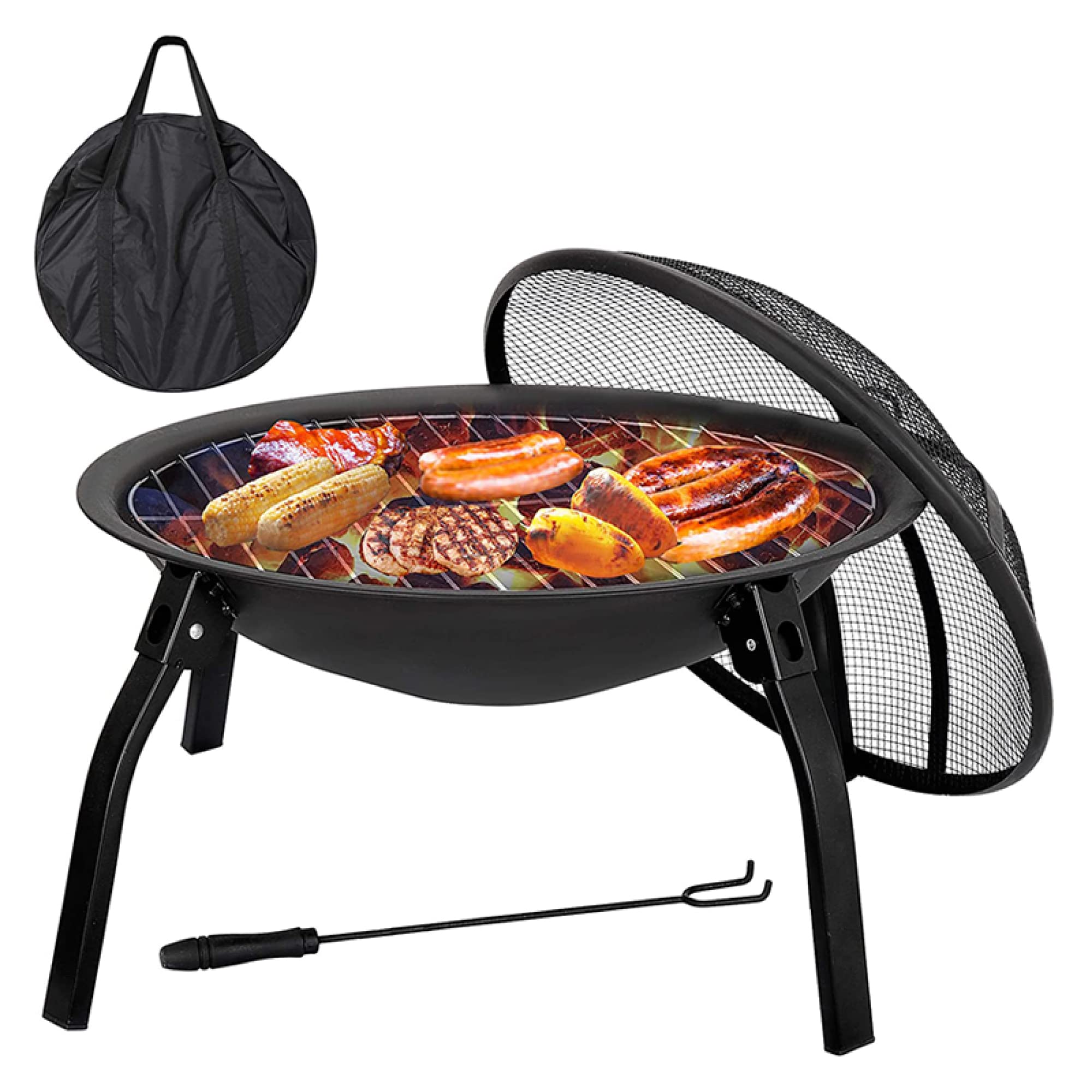 Ogień do użytku na zewnątrz, na zewnątrz, do opalania drewna, mała miska na ognisko, grill z osłoną iskry i pokerem, na podwórko, kemping, piknik, do ogrodu