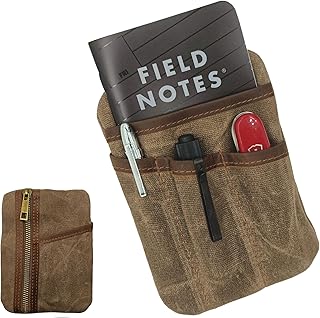 EDC Pouch 6 Pockets Protector Waxed Canvas and Leather Pocket Organizer Mini Pouch for Men