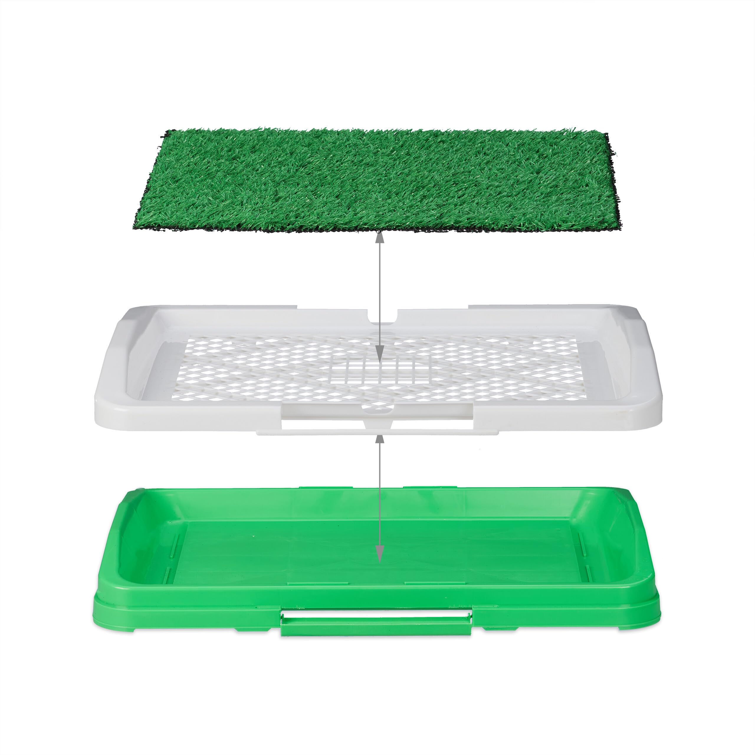 Relaxdays Aseo para Perro con 4 Empapadores Césped, Bandeja Sanitaria Cachorros, Plástico 5,5x45,5x33cm, Blanco/Verde