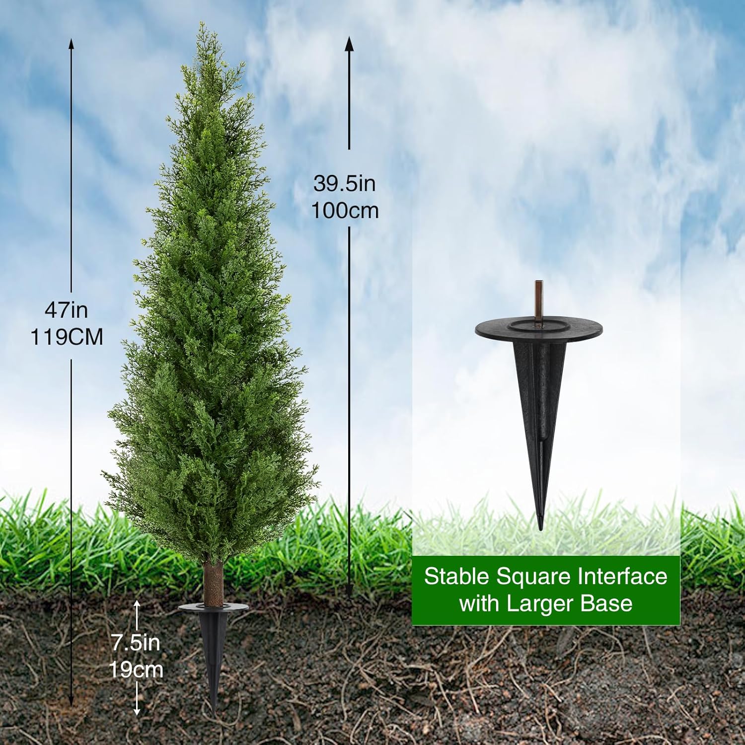 2 Pack 4ft Artificial Cedar Topiary Trees with Ground Spike, Realistic Fake Plants Tree UV Resistant Artificial Plants Indoor Outdoor Faux Plants Evergreen Bushes Shrubs for Porch Garden Office