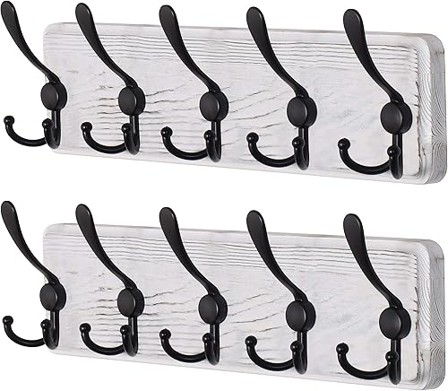 Miniatura 19 de Dseap Perchero de pared – Resistente 38-1/4 pulgadas de largo, con 10 tri-ganchos personalizados reforzados, colgador de pared de madera maciza para