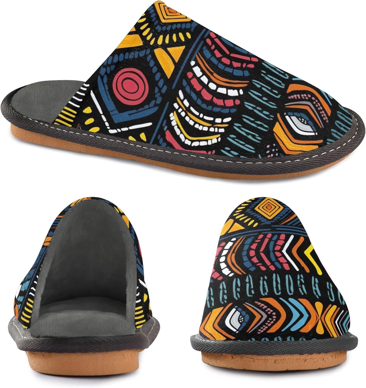 Retro Chevron Boho House Slippers – Cozy Fuzzy Slippers for Guests, Washable & Disposable, Perfect for Shoeless Home, Spa & Hotel Use A110349