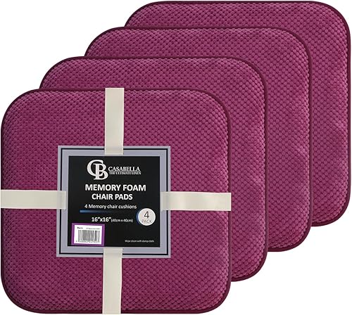 Casabella - Juego de 4 cojines de espuma viscoelástica para silla de escritorio, silla de oficina, 4 cojines para sillas de patio, color gris claro,