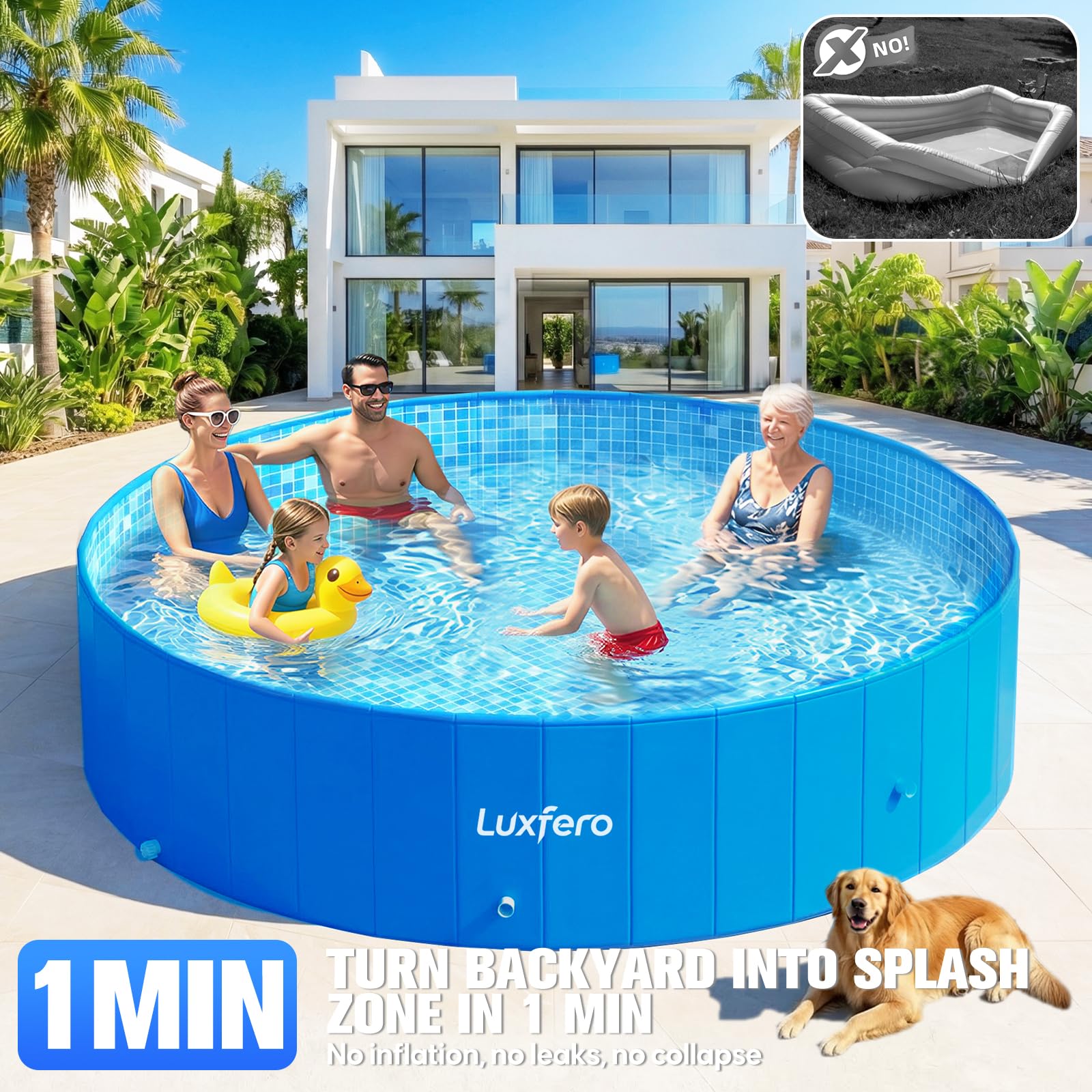 Luxfero Frame Pool, Faltbarer Aufstellpool Groß, Verdickung Schwimmbecken Gartenpool für Familie, Schnelle Installation Aufstellpool Rund, Robust Swimmingpool Schwimmbad für Garten, 228 x 228 x 50 cm