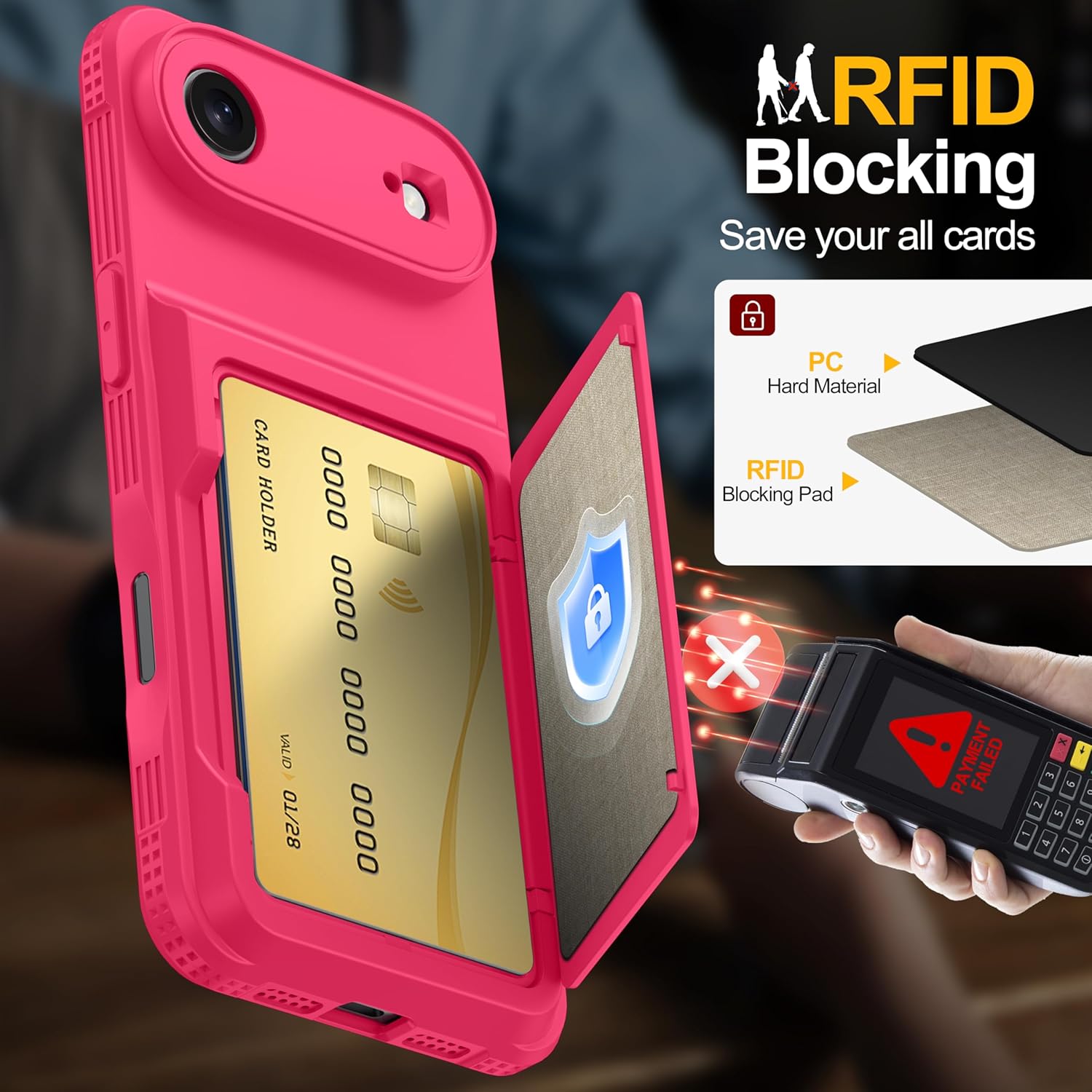 for iPhone Air Case Wallet with Card Holder (4-5Cards) +1 Privacy Screen Protector,[RFID Blocking][Kickstand][Military Drop Protection] Full Camera Protection Wallet Case for iPhone 17 Air - Image 4