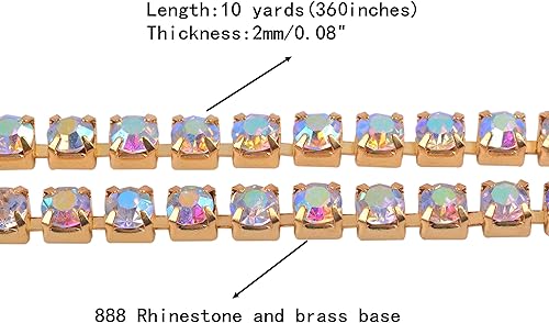 Miniatura 48 de KAOYOO - Cadena con cuentas de diamantes de imitación, 9 metros (10 yardas) para manualidades, joyas y decoración de bodas. Plata con cuentas