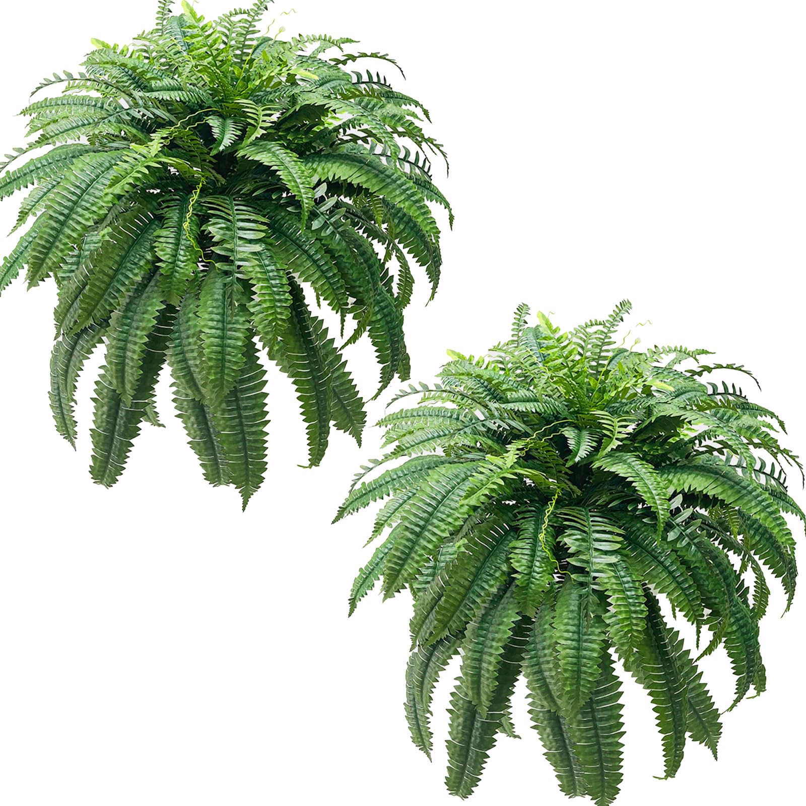 WKTRSM Artificial Boston Ferns for Outdoors 48Inch Extra Large Fake Ferns, 88 Branches Faux Boston Fern Bush, Artificial Faux Fern Hanging Plants for Home Decor, 2 PCS