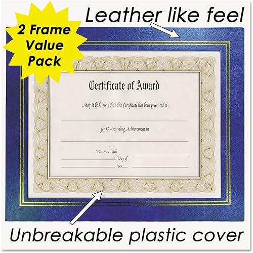 Miniatura 4 de GLOLITE NUDELL LLC - Marco de certificado de grano de cuero de 8.5 x 11 pulgadas, paquete de dos, color azul