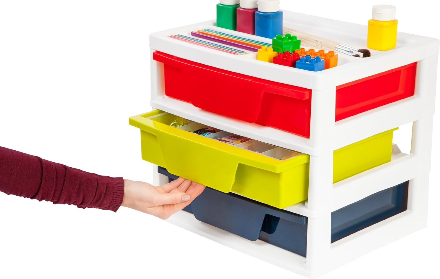 IRIS USA PJD-303 3-Drawer Activity Chest with Organizer Top, Assorted Colors