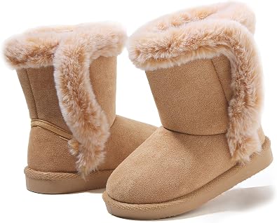 LONSOEN Kids Girls Boys Winter Warm Boots Suede Lightweight Faux Fur Lined Mid Calf Snow Boots for Toddler/Little Kid