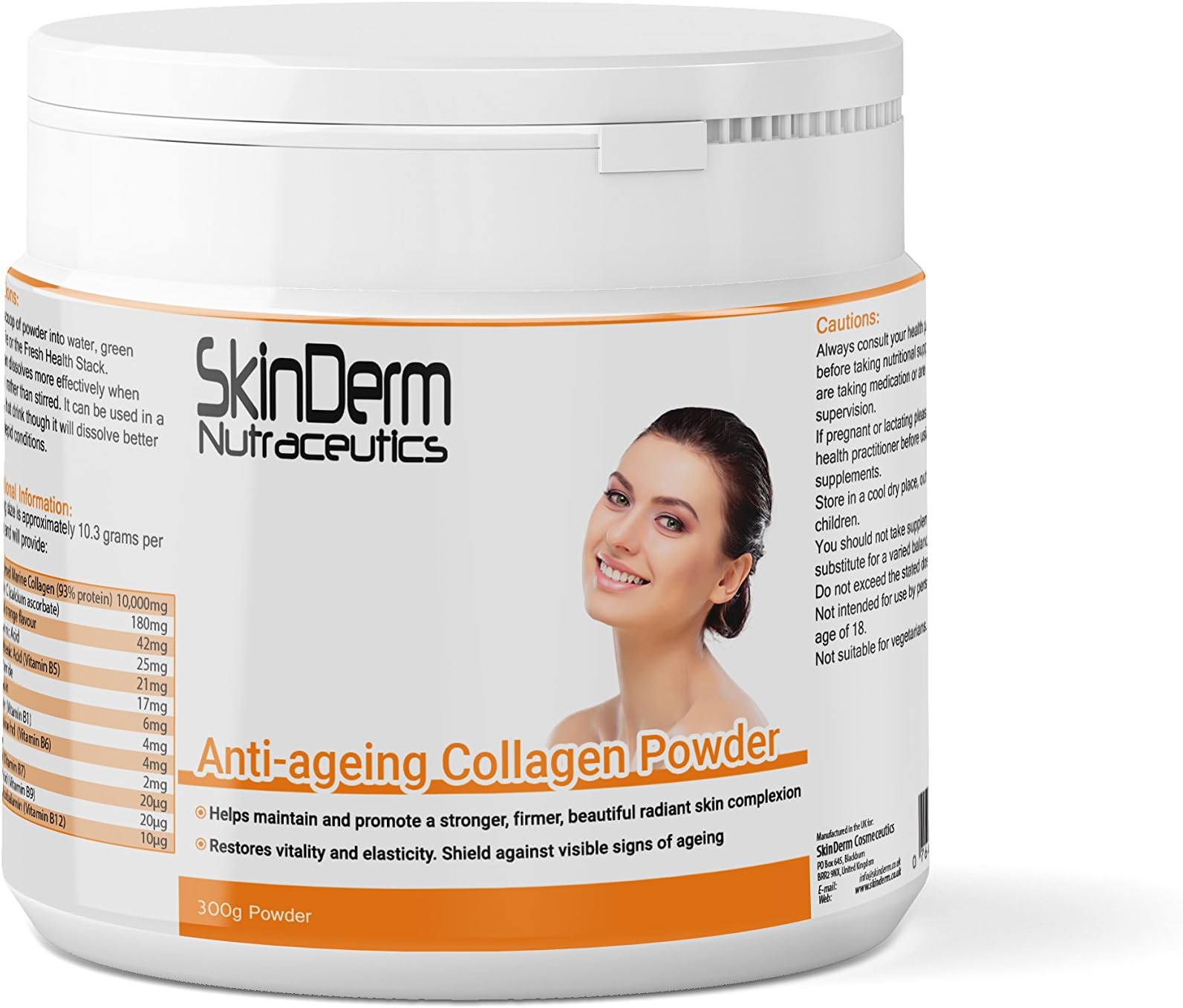 Premium Marine Collagen Powder with Essential Vitamins & Hyaluronic Acid | 300g | Skin Support Liquid Drink Powder Supplement