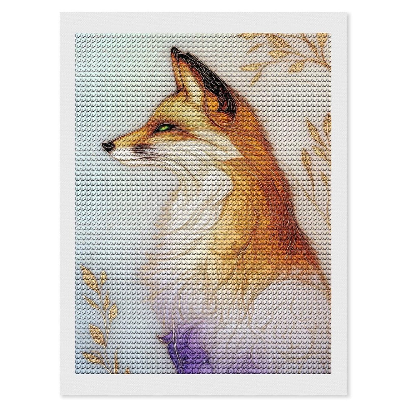 Junmoney Elegant Fox Portrait with Golden Accents 5D Diamond Painting Kit 12"x16", Relaxing DIY, Mindful Craft Project, Full Kit Included, Thoughtful Present