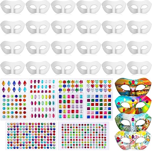 Leyndo Máscara de papel maché, máscaras blancas para mascarada y calcomanías de gemas para manualidades, Mardi Gras, Halloween, fiesta de cosplay