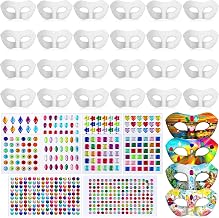 Leyndo Paper Mache Art Mask White Craft Masquerade Masks and Gem Stickers DIY Blank Mardi Gras Halloween Cosplay Party