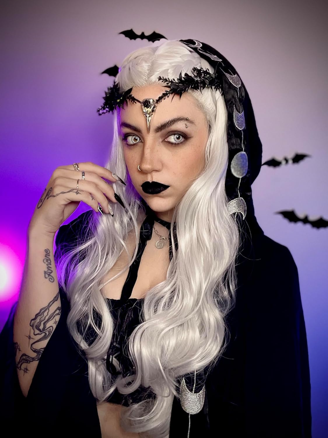 MOSTORY Black Elf Flower Crown - Gothic Raven Skull Headpiece Witch Headband Dark Fairy Circlet for Witch Aesthetic Halloween Cosplay Renaissance Accessory Women Goth Wedding Photo Shoot - Image 2