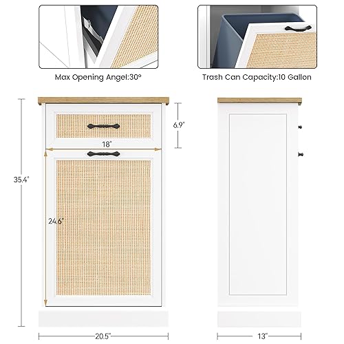 Miniatura 2 de IDEALHOUSE Gabinete de basura de ratán inclinable, armario de basura oculto de 10 galones, soporte de almacenamiento independiente para cocina,