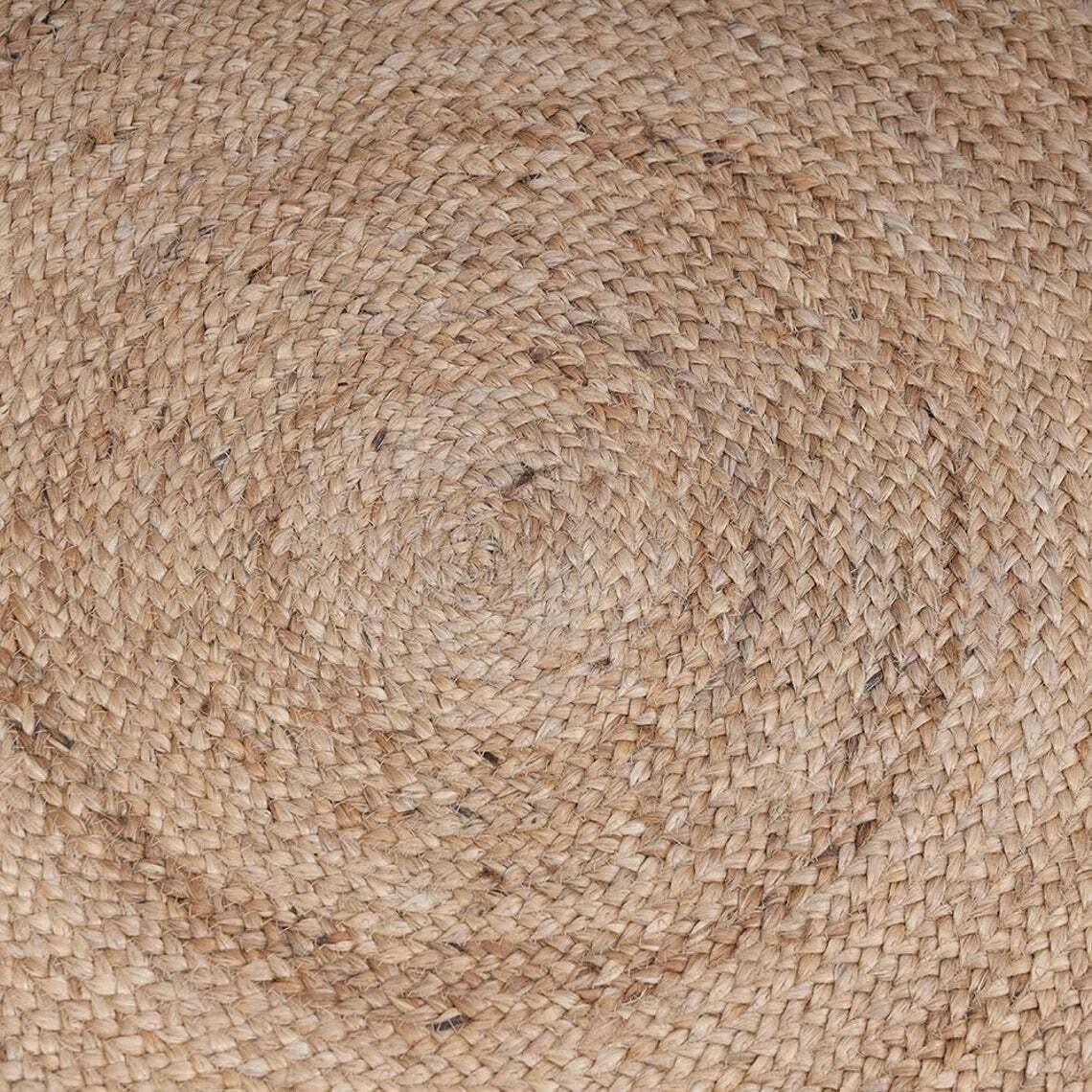 Tapis rond en jute naturel avec bordure colorée faite à la main - 90 x 90 cm - Beige + rouge