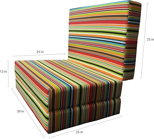 Miniatura 4 de D&D Futon Furniture Cama triple Shikibuton de rayas multicolores, espuma de alta densidad, colchón otomano plegable, tamaño individual