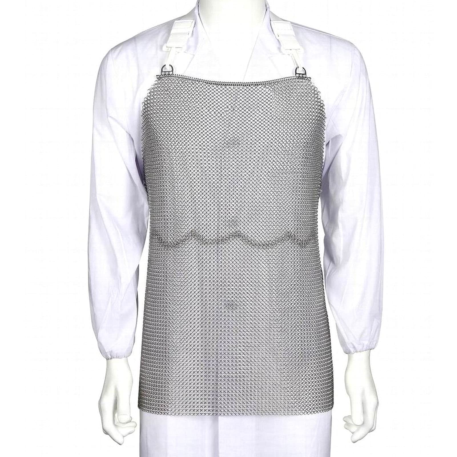 IEOWY Apron Stainless steel Chainmail cut resistant apron, Chef butcher stab proof apron, Safety work bib with adjustable shoulder straps (Color : Silver, Size : 75x80cm/29.5"x31.5")