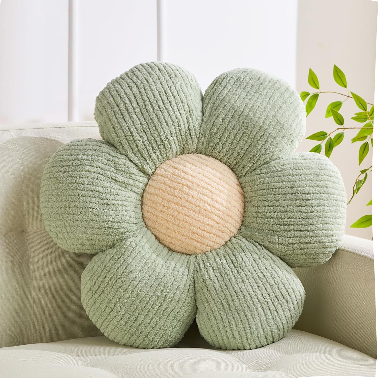 XIAIJIA Flower Pillow, Green Daisy Throw Pillows, Flower Cushion 19.6 Inch