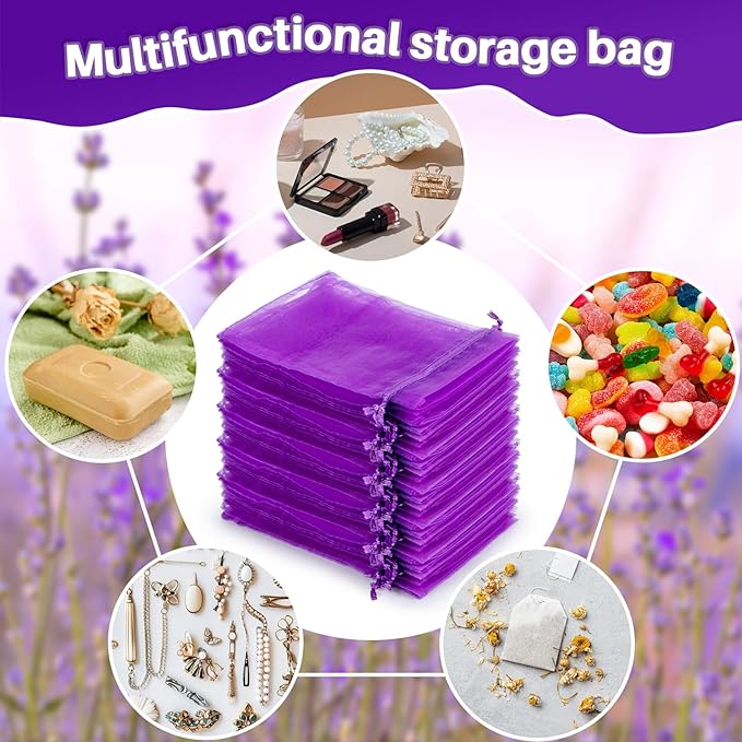 Sukh 50 Bolsitas de Lavanda Vacías - Organza Púrpura 4x6 miniatura 6