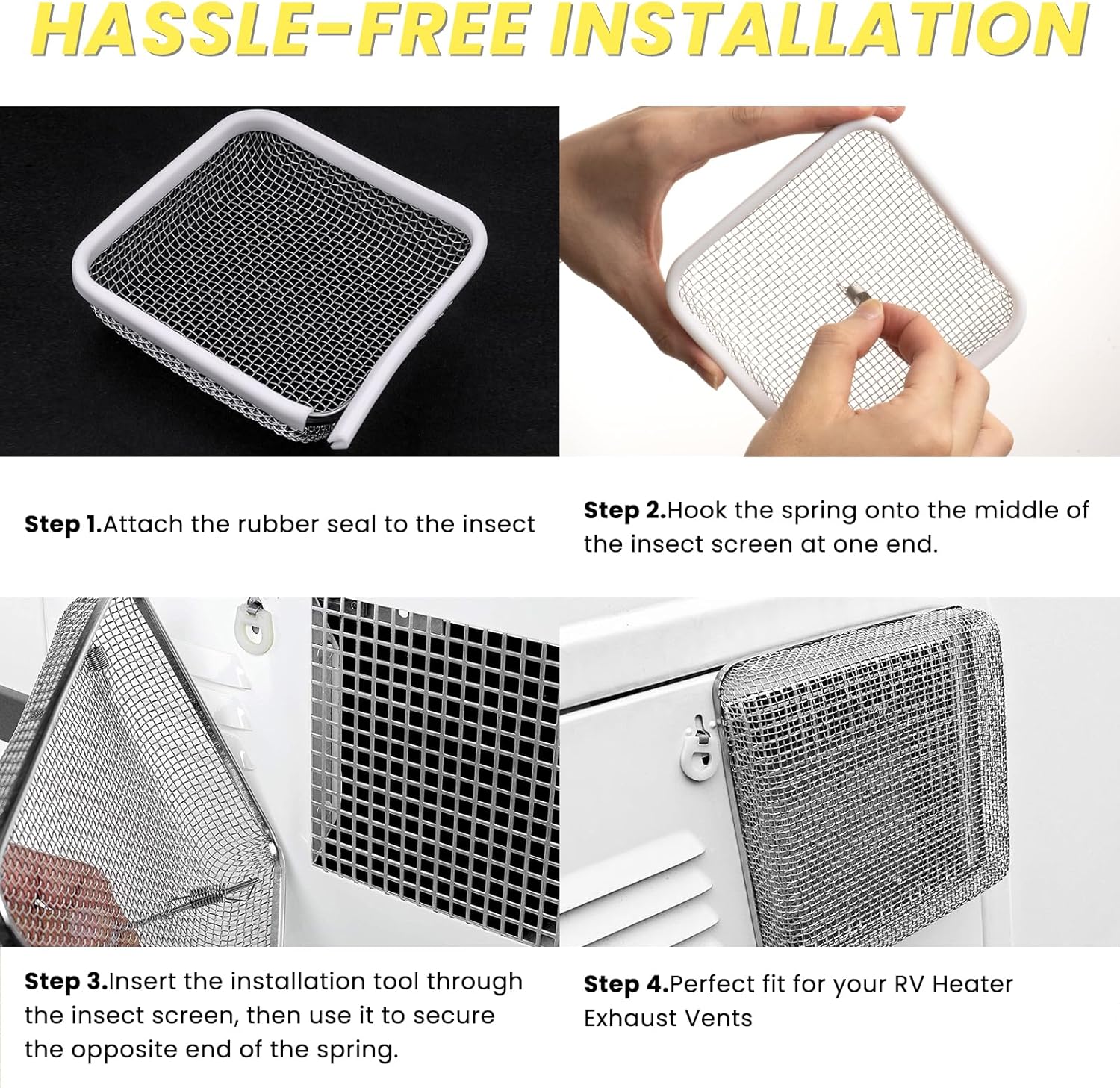 SheeChung RV Furnace Vent Screen, Flying Insect Screen Water Heater Cover for Camper, 4.5 x 4.5 x 1.3 Inch and 10FT RV Sewer Hose Kit, Sewer Hose for RV Camper, Heavy-Duty Camper Waste Hose