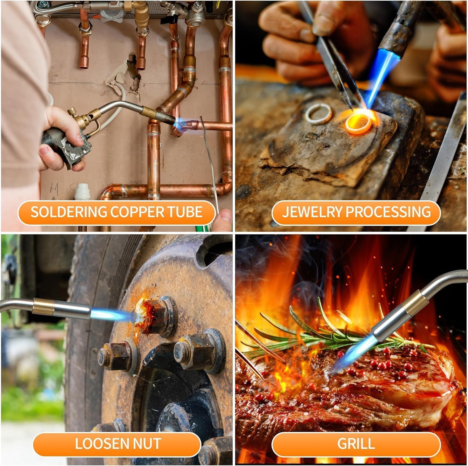 High Intensity Propane Torch Head Fuel by Propane, MAPP, Welding Torch, Turbo Gas Torch Kit, Trigger Start Mapp Gas Torch Kit with Igniter,Propane torch,Blow Torch(Fuel Not Included)