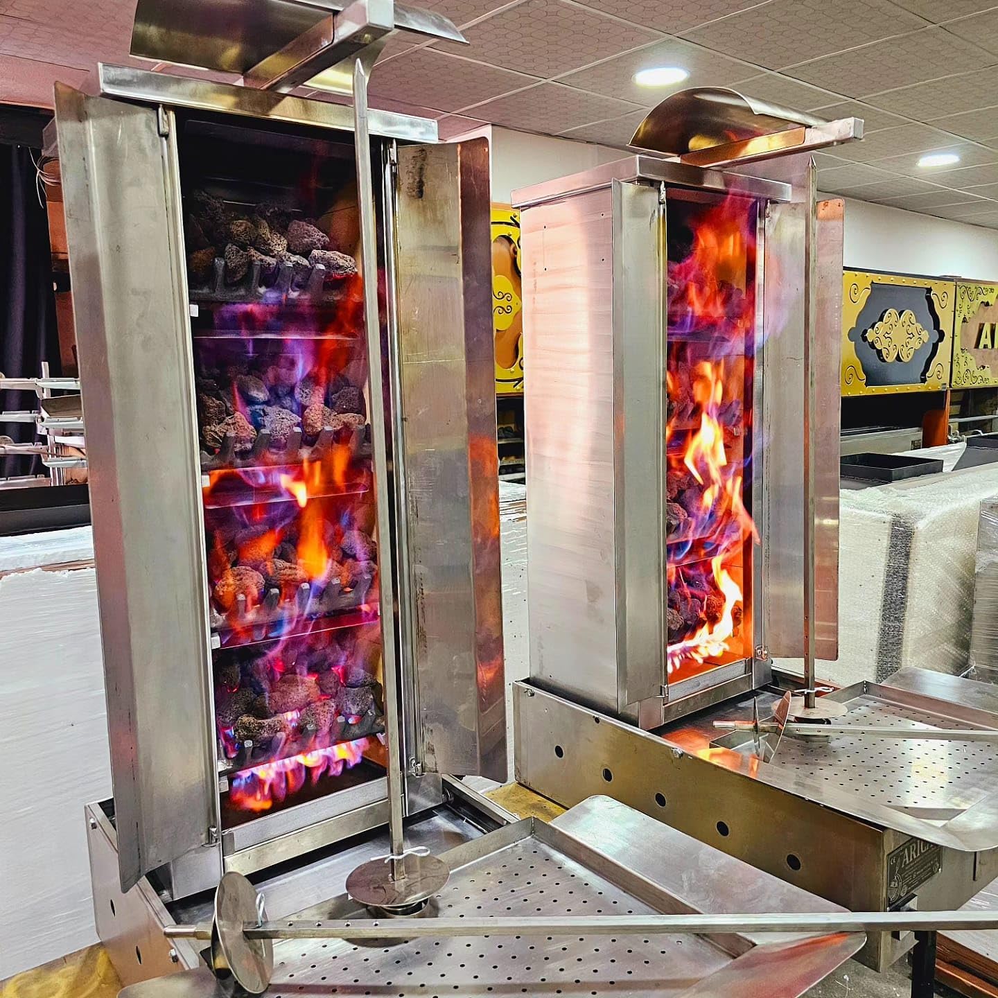 Lava Stone Shawarma Doner Kebab Machines Double Stainless Steel Bottom Motor Arican Grills