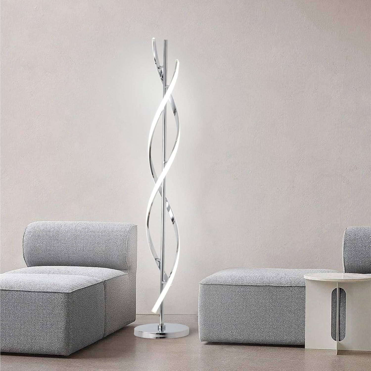 ADISUN 40W LED Modern Floor Lamp Remote Control Dimmable Spiral Floor Lamp Indoor Tall Lamp Floor Lamps for Living Rooms Family Rooms Bedrooms Offices Lighting (Silver)