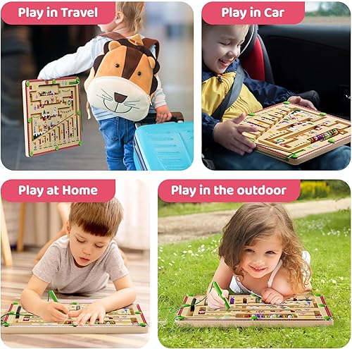 Miniatura 7 de Laberinto magnético de color y números, juguetes Montessori para niños de 3 años en adelante, tablero de actividades de rompecabezas de madera,