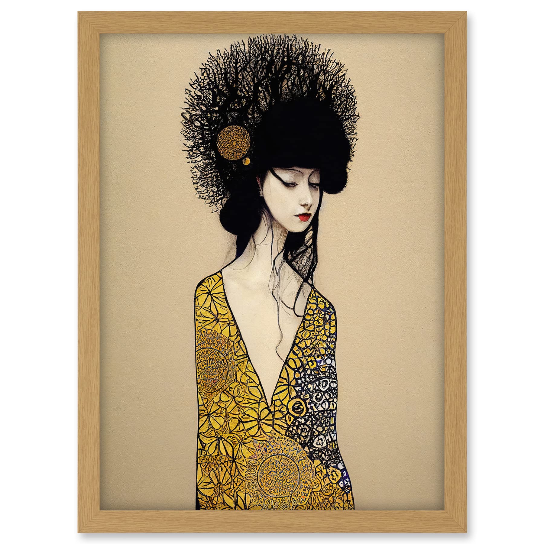 Wee Blue Coo The Goddess in Gold Black Klimt Style Robe Artwork Framed A3 Wall Art Print
