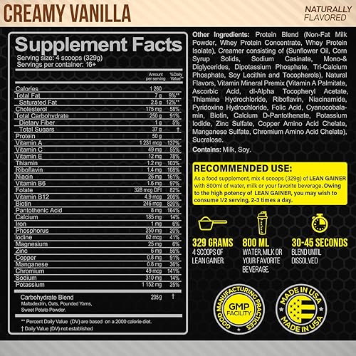 Miniatura 2 de Forzagen Lean Gainer Constructor de Masa Premium  Polvo de Proteína para Ganar Masa para Hombres y Mujeres (12 Libras, Vainilla Cremosa)