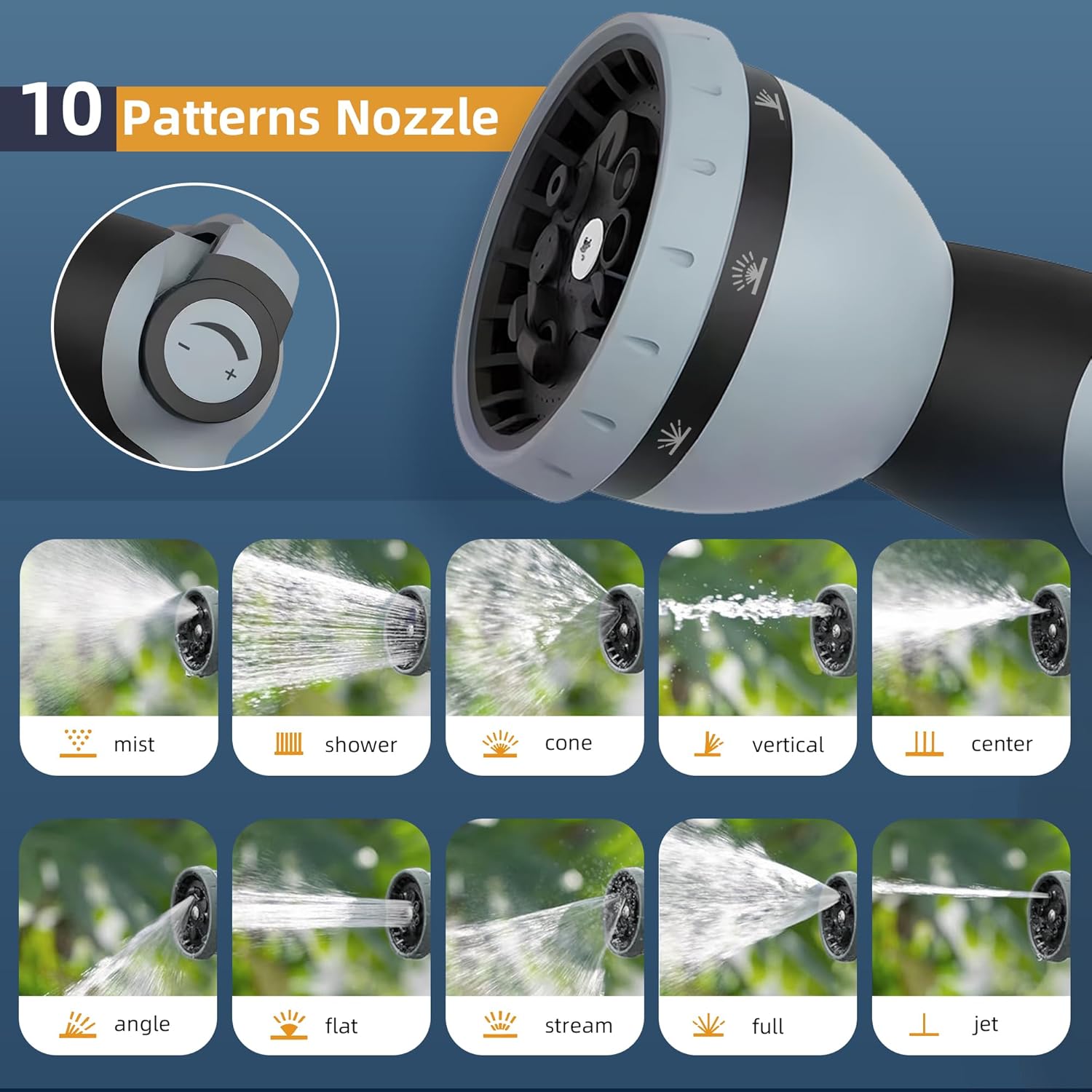 KORVOS Retractable Garden Hose Reel, 1/2"x 112 ft Hose Reel Wall Mounted, Heavy Duty Garden Water Hose Reel with 10 Pattern Nozzle, Any Length Lock, Slow-Rewind Return System, 180°Swivel Bracket