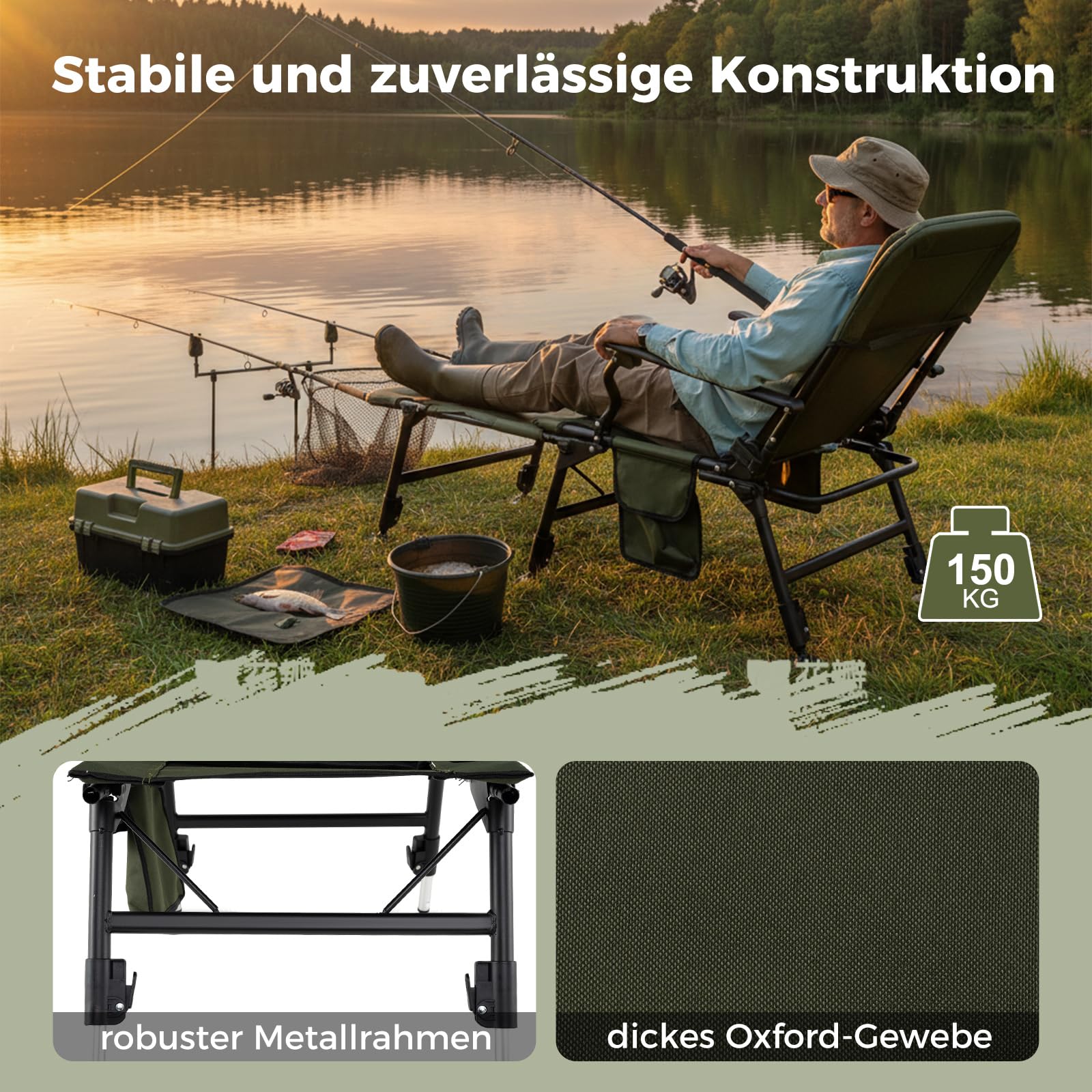 COSTWAY Angelstuhl mit Abnehmbarer Fußablage, Campingstuhl mit Verstellbarer Rückenlehne & gepolsterter Hochlehne, Karpfenstuhl höhenverstellbar, Faltbarer Fischerstuhl für Camping, Angeln, Zelten