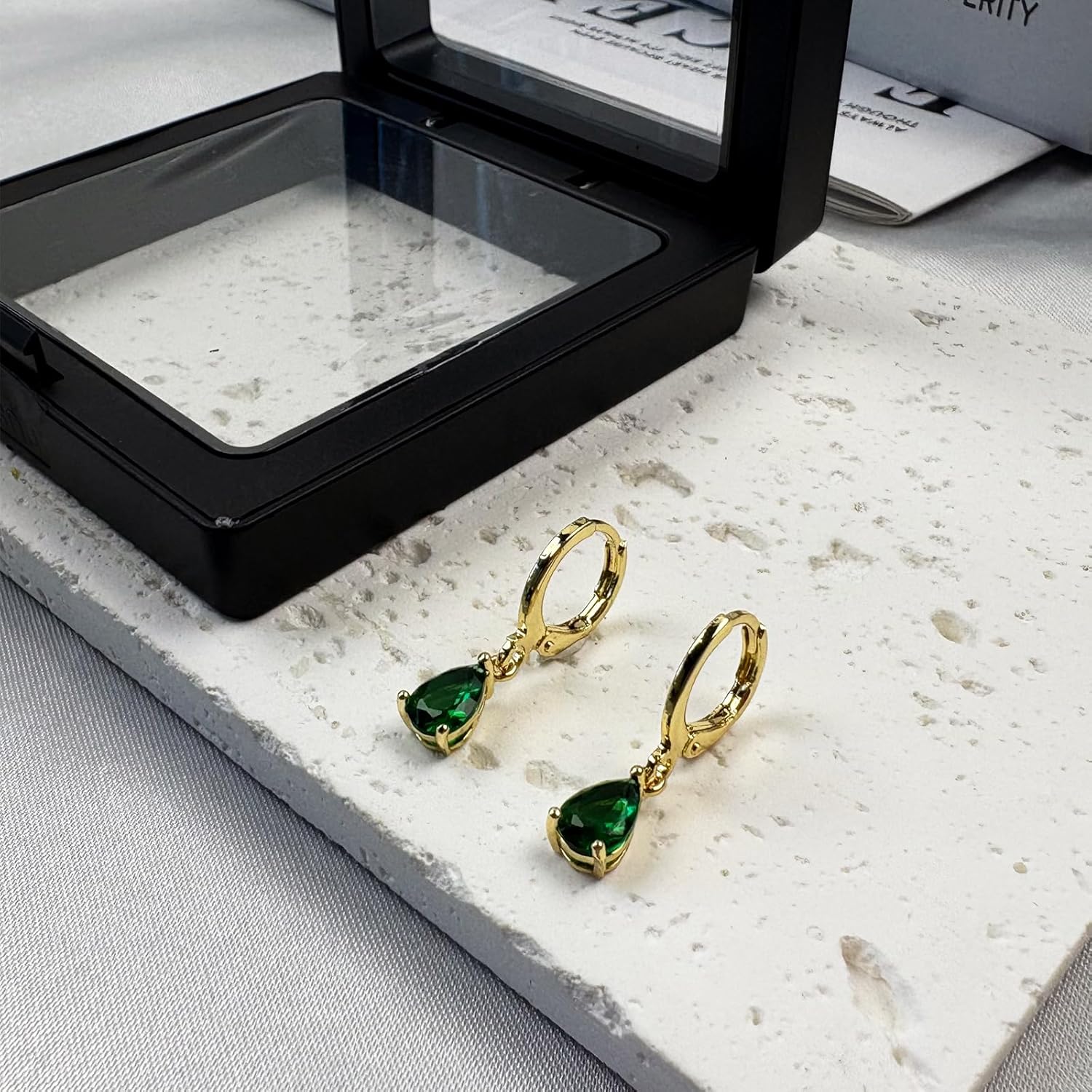 CZ Tearsdrop Necklace Earrings Jewelry Set 18K Gold Plated Diamond Cubic Zirconia Choker Pendant Necklace Red Emerald Green Black stone Necklace Earring for Party Prom Gothic Jewelry Gift - Image 6