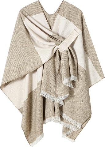 Women Shawl Wrap Poncho Cape Cardigan Open Front Coat Warm Scarf for Spring Fall Winter Cold Weather Days