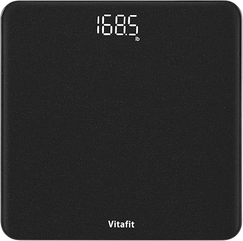 Vitafit Báscula digital de baño para peso corporal, pesaje profesional desde 2001, pantalla LED transparente y pasador, 3 pilas AAA incluidas, 400
