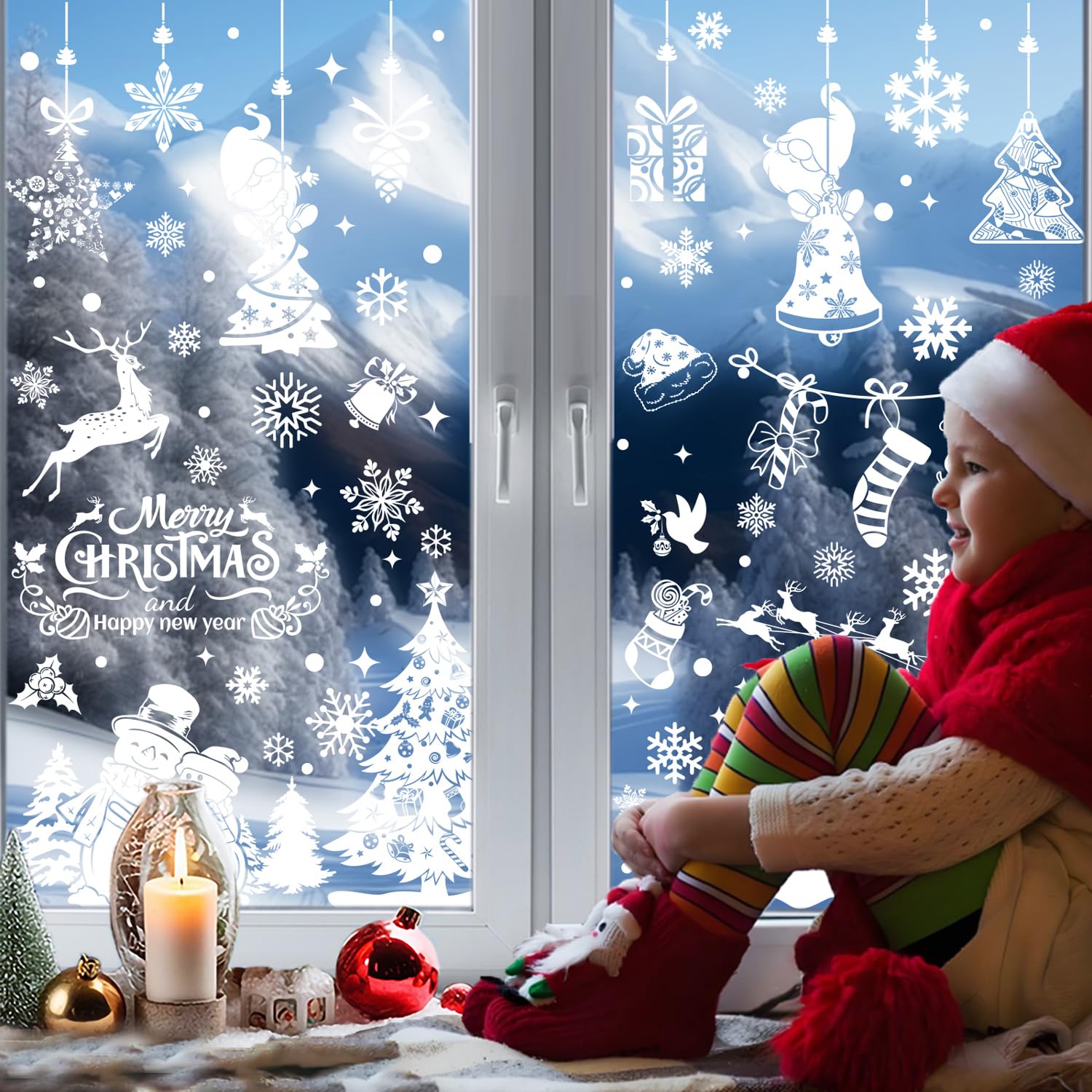 Xyxu Christmas Window Stickers, 9 Sheets White Theme, Reusable Snowflake Window Decorations, White Christmas, 30x20cm - Image 3